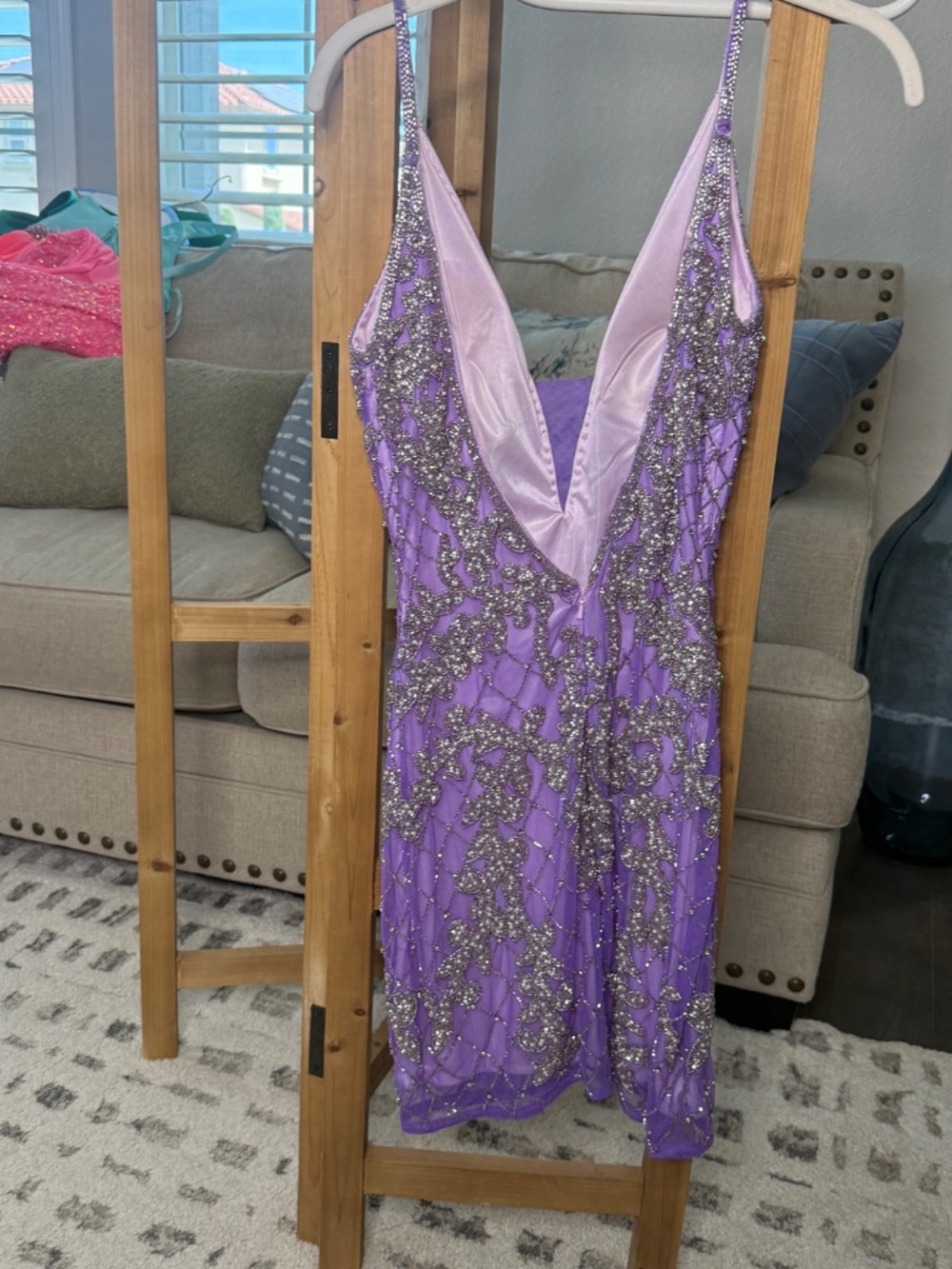 Primavera Couture Size 4 Lilac Beaded Cocktail Dress | Homecoming, Pageant, Form - Picture 5 of 5